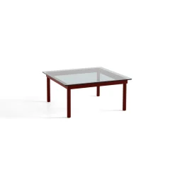 Table basse Kofi Chêne Massif Rouge Grange & Verre Teinté Gris - l 80 x L 80 x h 36 cm