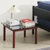 Table basse Kofi Chêne Massif Rouge Grange & Verre Roseau Transparent - l 60 x L 60 x h 36 cm
