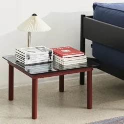 Table basse Kofi Chêne Massif Rouge Grange & Verre Teinté Gris - l 60 x L 60 x h 36 cm