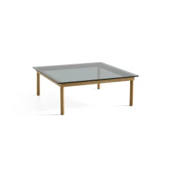 Table basse Kofi Chêne Massif & Verre Teinté Gris - l 100 x L 100 x h 36 cm