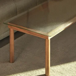 Table basse Kofi Chêne Massif & Verre Roseau Transparent - l 100 x L 100 x h 36 cm