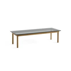 Table basse Kofi Chêne Massif & Verre Teinté Gris - l 140 x L 50 x h 36 cm