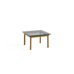 Table basse Kofi Chêne Massif & Verre Teinté Gris - l 60 x L 60 x h 36 cm
