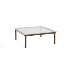 Table basse Kofi Noyer Massif & Verre Roseau Transparent - l 100 x L 100 x h 36 cm
