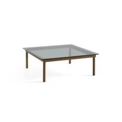 Table basse Kofi Noyer Massif & Verre Teinté Gris - l 100 x L 100 x h 36 cm