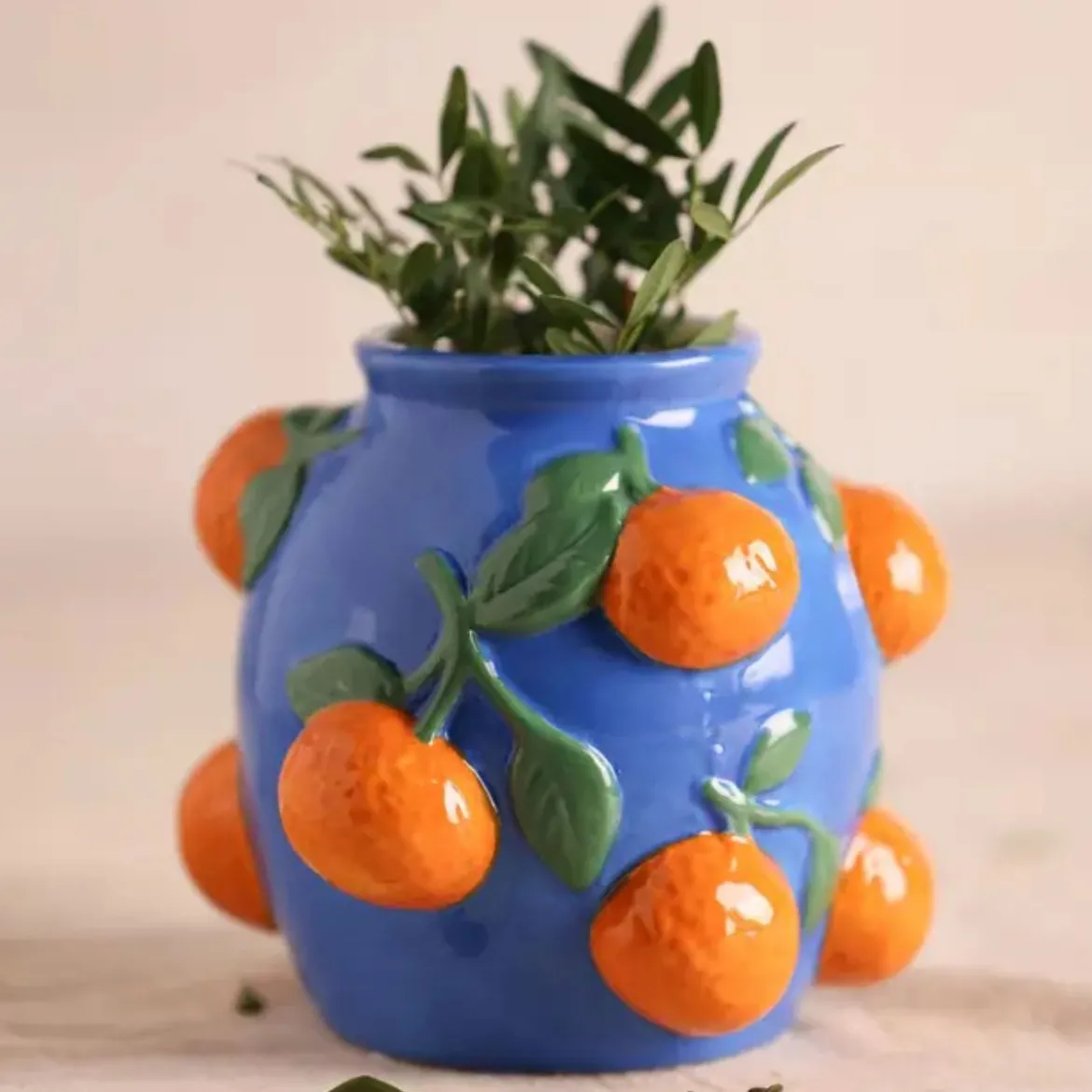 Vase bleu Oranges - 14 cm