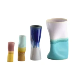 Vase Cylindre - Distortion Bleu et Jaune